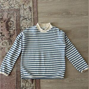 Striped Turtleneck Sweater - Blue & Cream